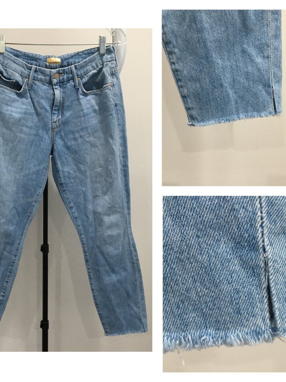 MOTHER Zapped Wash The Looker Ankle Snippet Fray Hem Logo Hardware 5Pocket Jeans